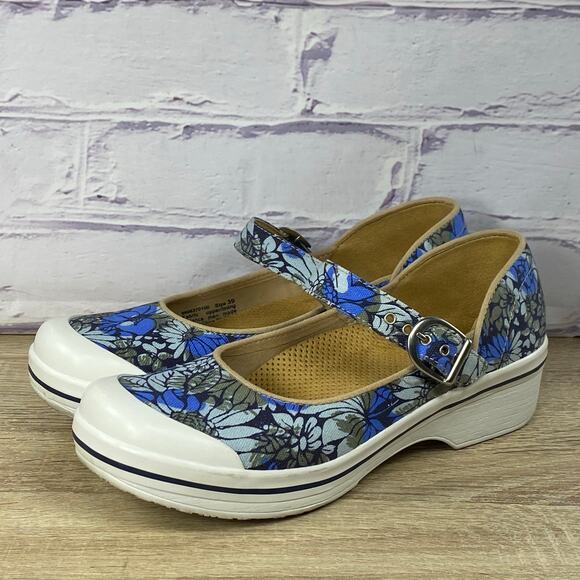 Dansko Valerie Blue Floral Mary Jane Clogs EU 39 US 8.5-9 Vegan Canvas Shoes - Picture 1 of 8